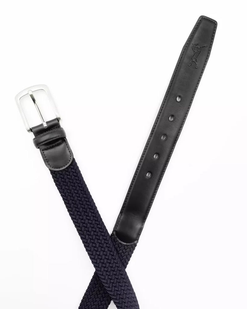 Cinturón elástico de cuero Negro/Azul marino