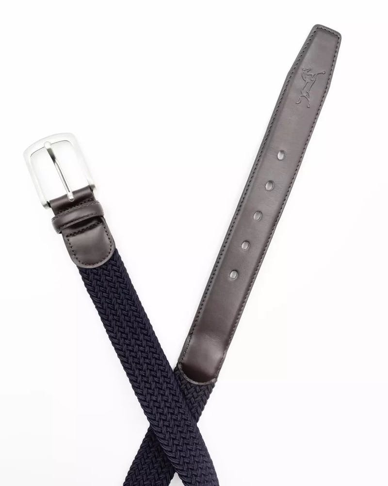 Cinturón de cuero elástico Marrón/Azul marino